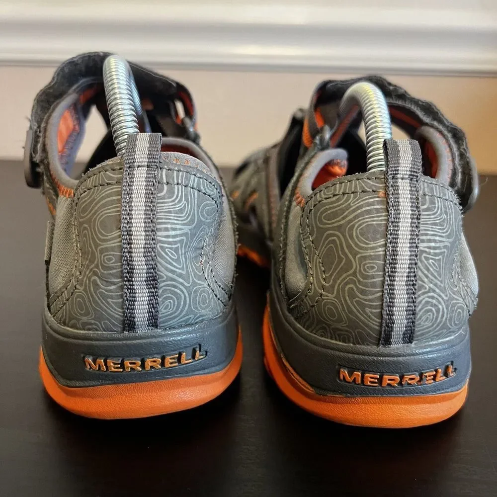 Merrell Boys Hydro‎ Sandals Size 7 W Grey Orange Hike Camp Comfort Water